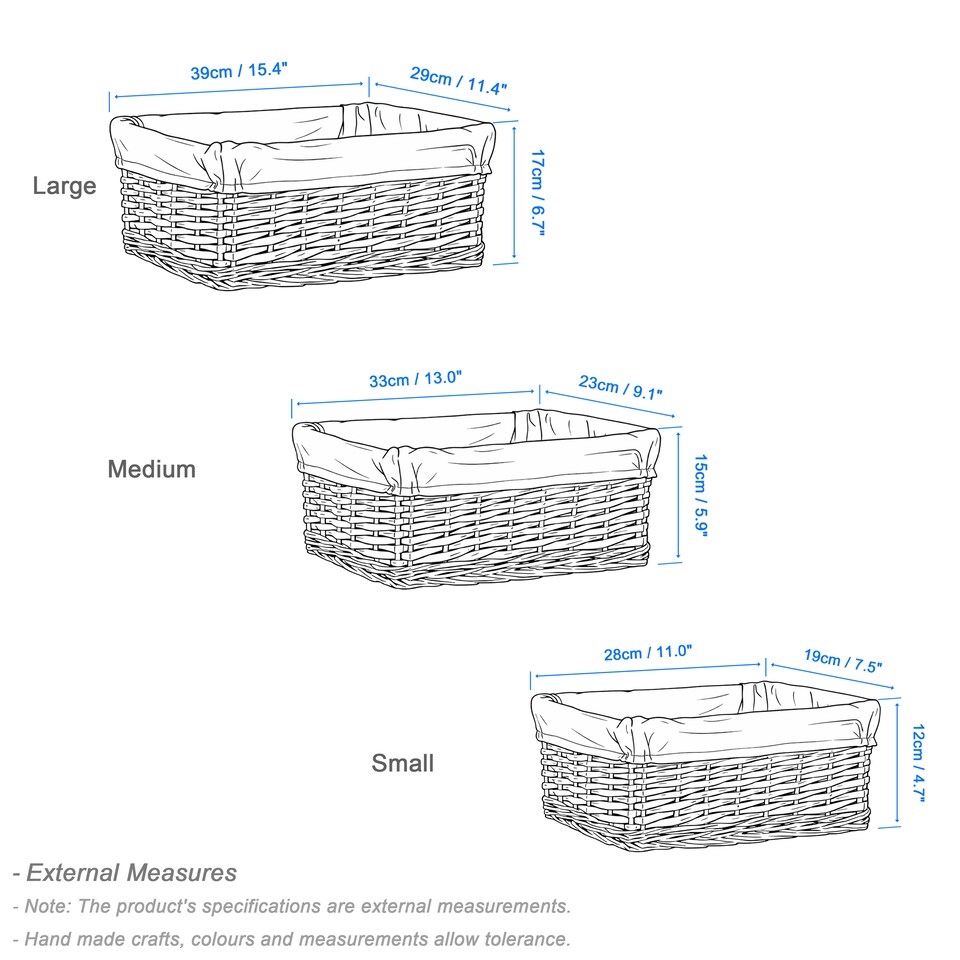 image 1 of Wickerfield Rectangular Wicker Storage Basket with Fabric Lining for Home Storage, Shelves & Gift Hampers