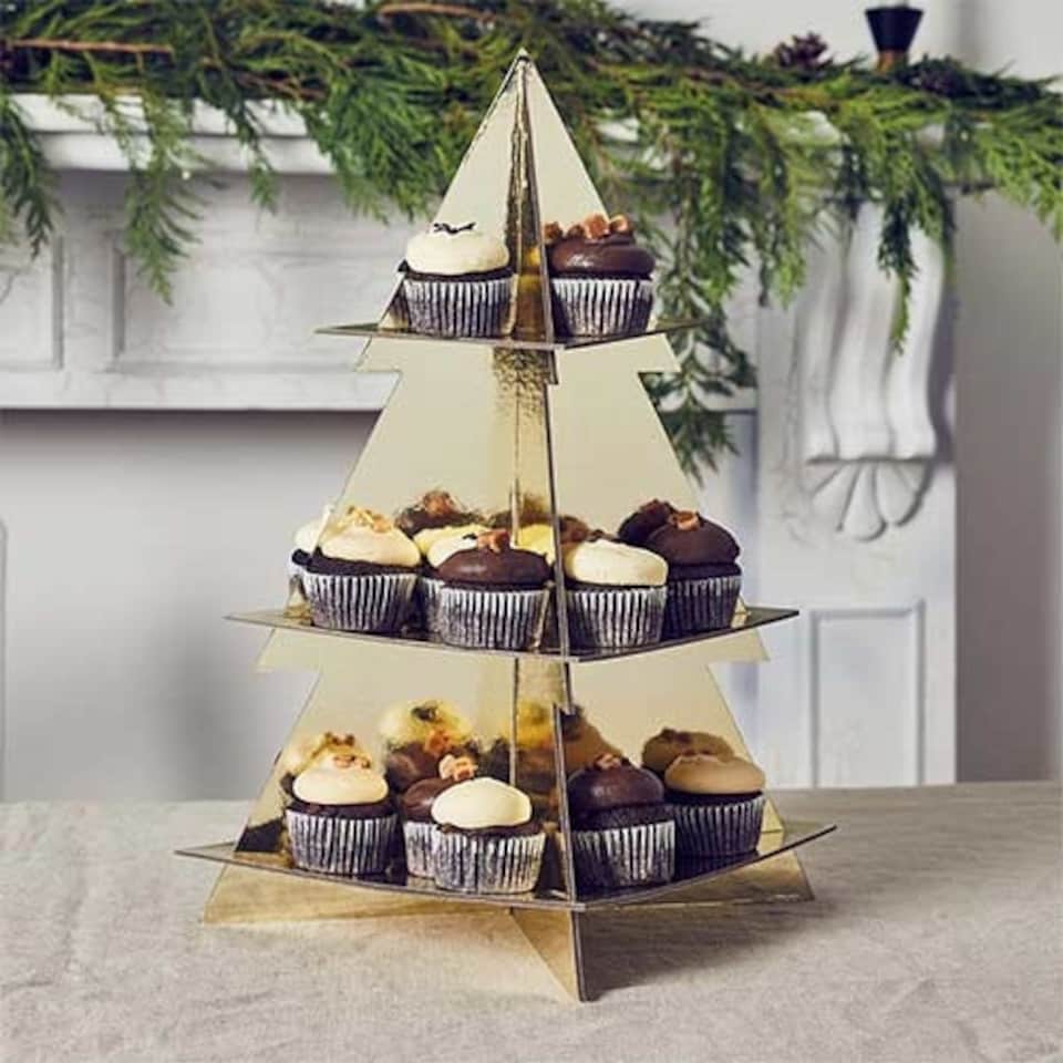 image 1 of Christmas Tree 3 Tier Gold Foil Cupcake Stand