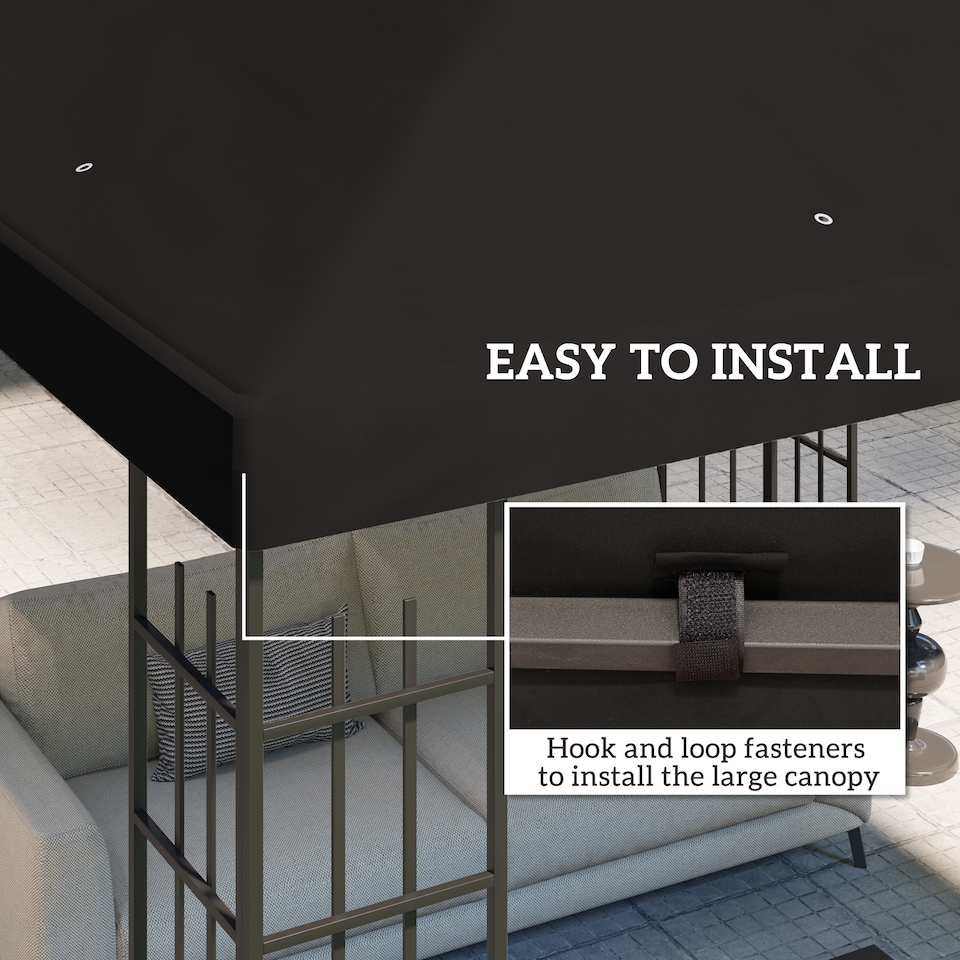 image 1 of Outsunny 3 x 3(m) Gazebo Canopy Replacement Cover, Black