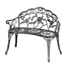 Cast Aluminium Garden Bench Metal Frame 2 Seater Patio Chair Outdoor Seating Grey