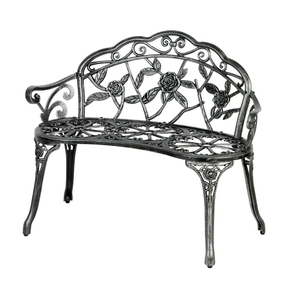 image 1 of Cast Aluminium Garden Bench Metal Frame 2 Seater Patio Chair Outdoor Seating Grey