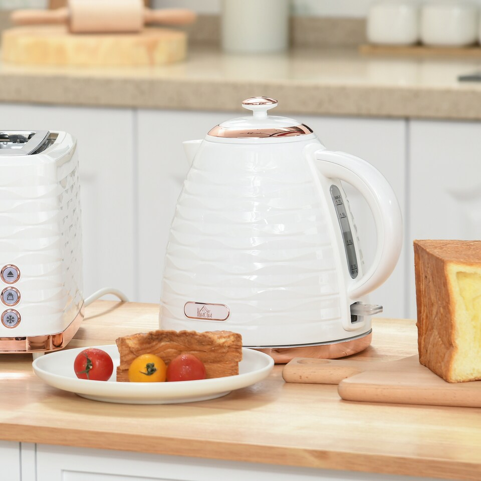 image 1 of HOMCOM Electric Kettle 1.7L, Fast Boil, 3kW Cordless Water Kettle with Removable Washable Anti-scale Filter, UK Otter Thermostat, Auto Shut-off, 360degree Swivel, BPA Free, Cream White Water Ripple Texture