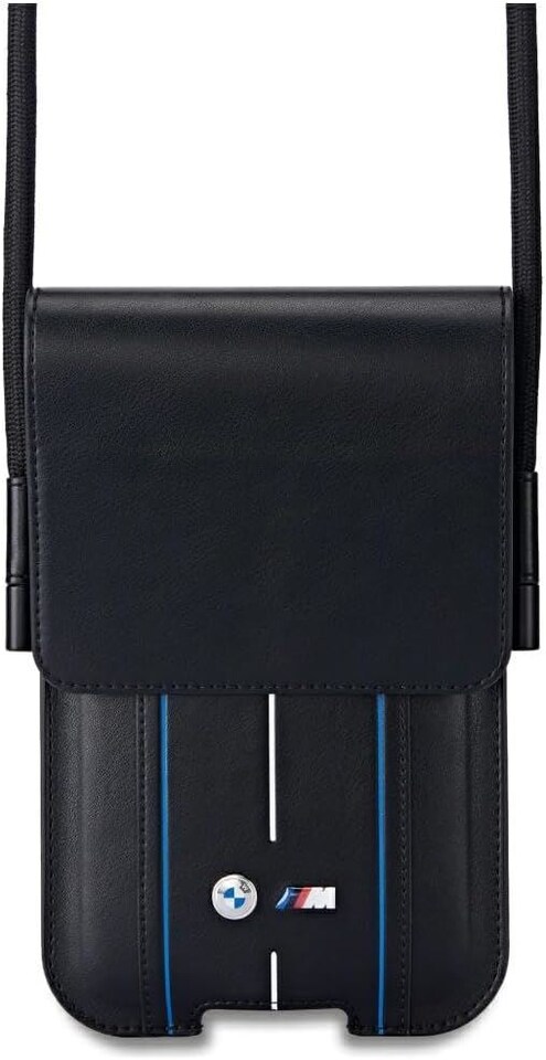 image 1 of BMW M Series Blue Stripes Universal Phone Pouch with Strap and Cardslot Black - BMPSP15XMPVSKL