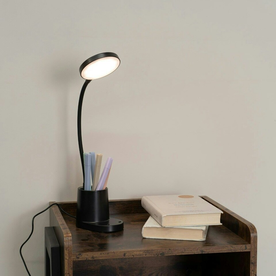 image 1 of ValueLights Marco Adjustable Black Rechargeable Wireless Pen Pot Dimmable Flexi Desk Lamp