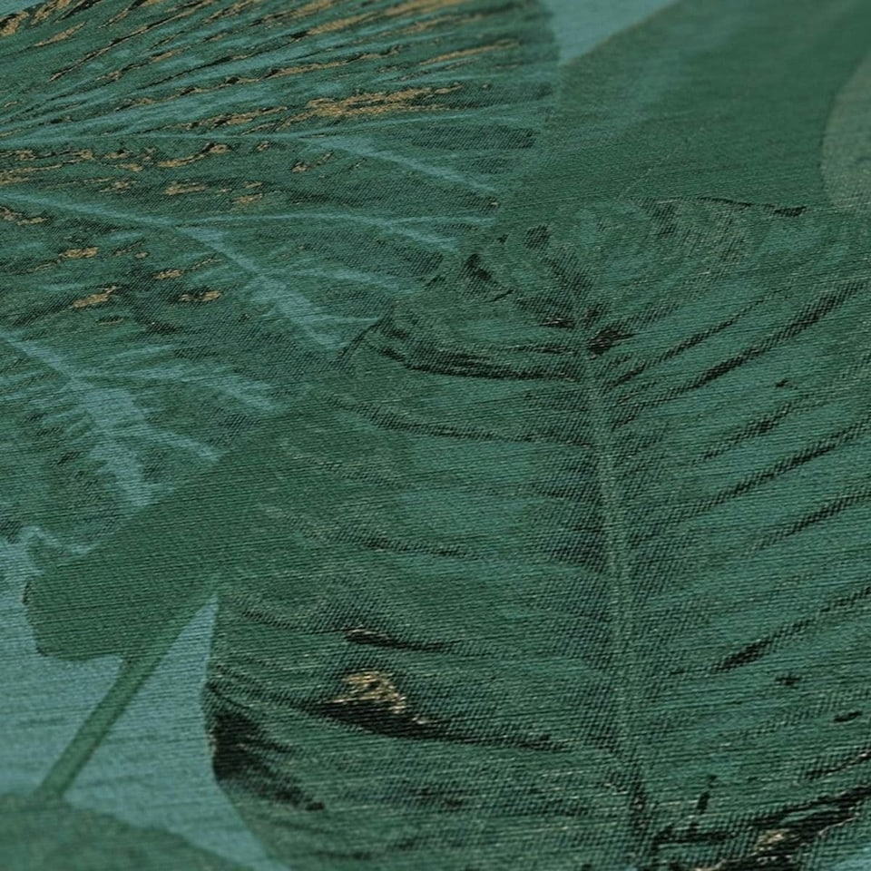 image 1 of AS Creation Famous Garden Tropical Leaves Textured Wallpaper - Green/Gold - 10m x 53cm | Green