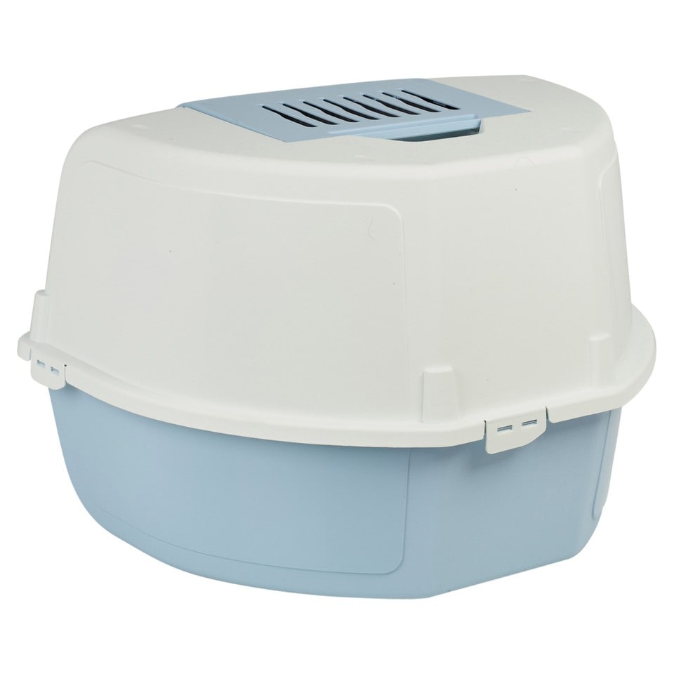 image 1 of Large Cat Corner Litter Tray Hooded Deep Cover Toilet Flap Box with Filter & Scoop | Blue | Light Blue | 1