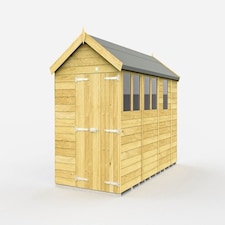 6 x 13 Feet Apex Shed - Double Door With Windows - Wood - L387 x W175 x H217 cm | Brown