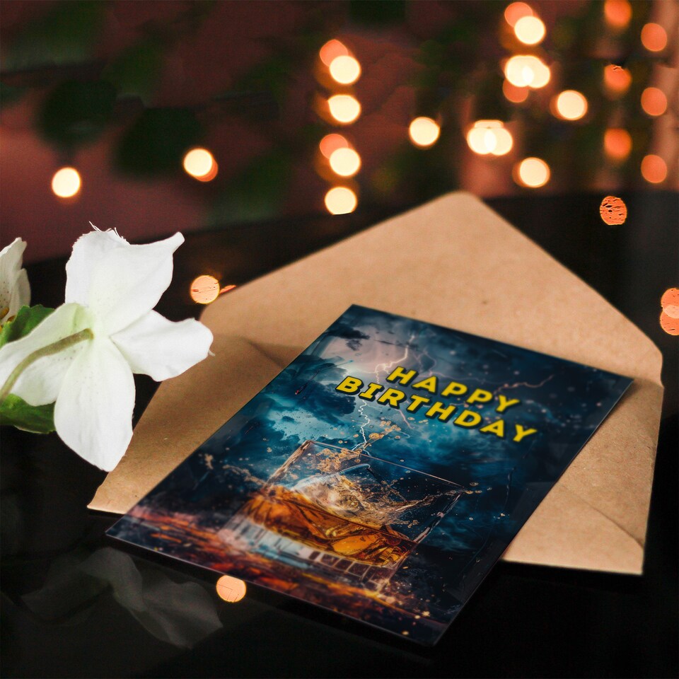 image 1 of Whisky Storm Lightning Clouds Night Drink Birthday Card