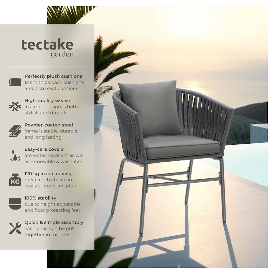 image 1 of Accent Chair Valeiras - woven rope design, thick cushions, 60 x 61 x 77cm | Grey | dark grey/dark grey | One Size | 6