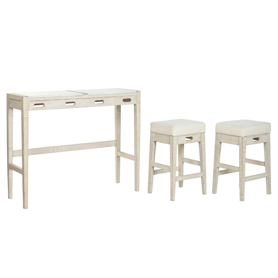 image 1 of Table set with chairs Home ESPRIT White Natural 112 x 40 x 96 cm N/A