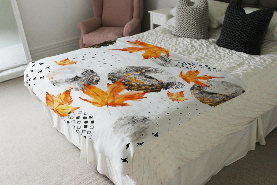 image 1 of Maple Leaves & Marbled Circles Blanket | Multi