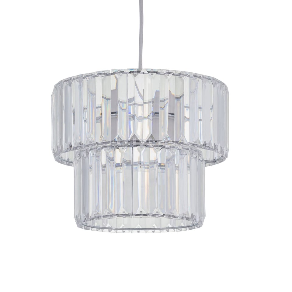 image 1 of Clint - Clear Acrylic Crystal Two Tier Easy Fit Pendant Shade | Clear | Chrome | Medium | 1