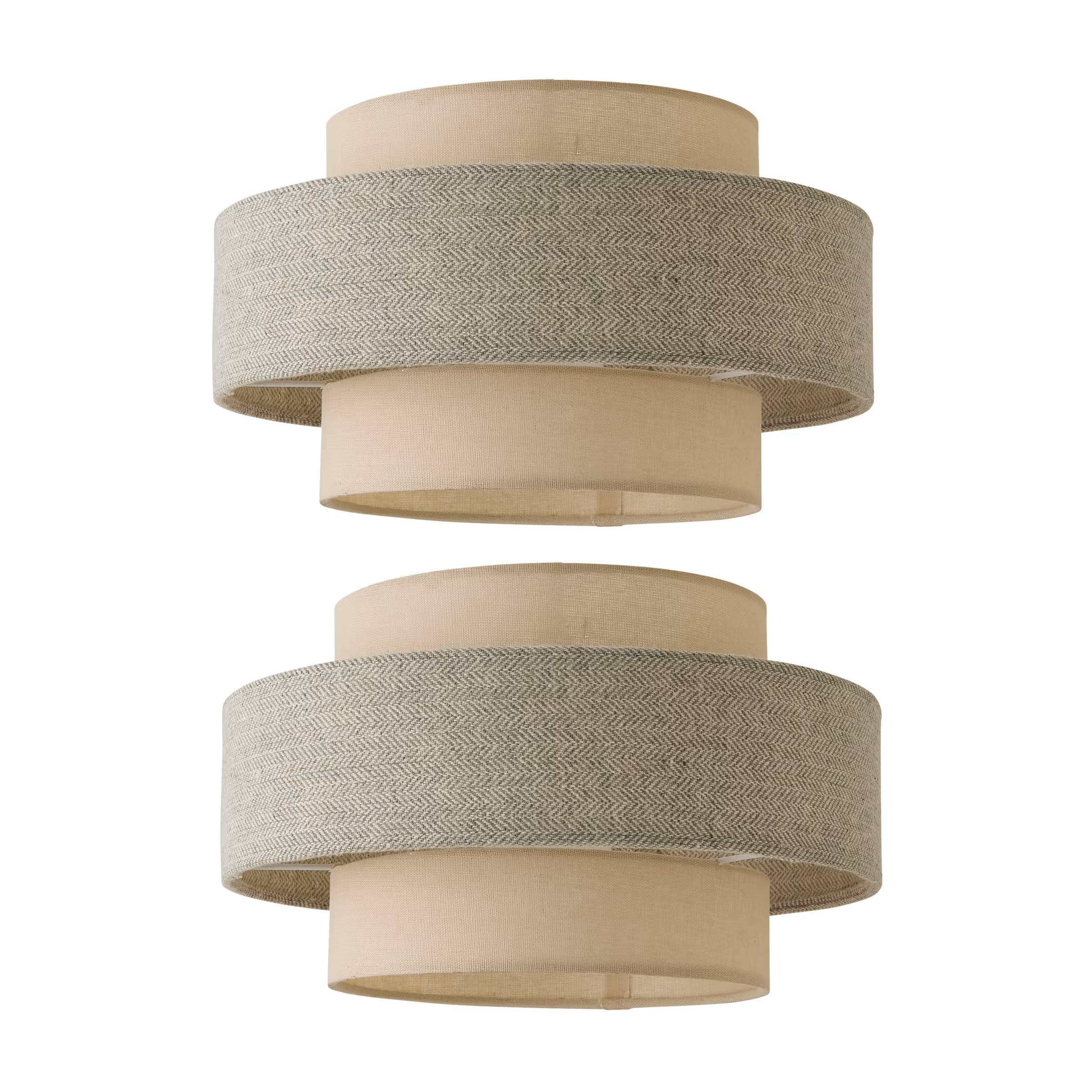 ValueLights Weaver Pair Cream and Grey Herringbone Pendant Shade