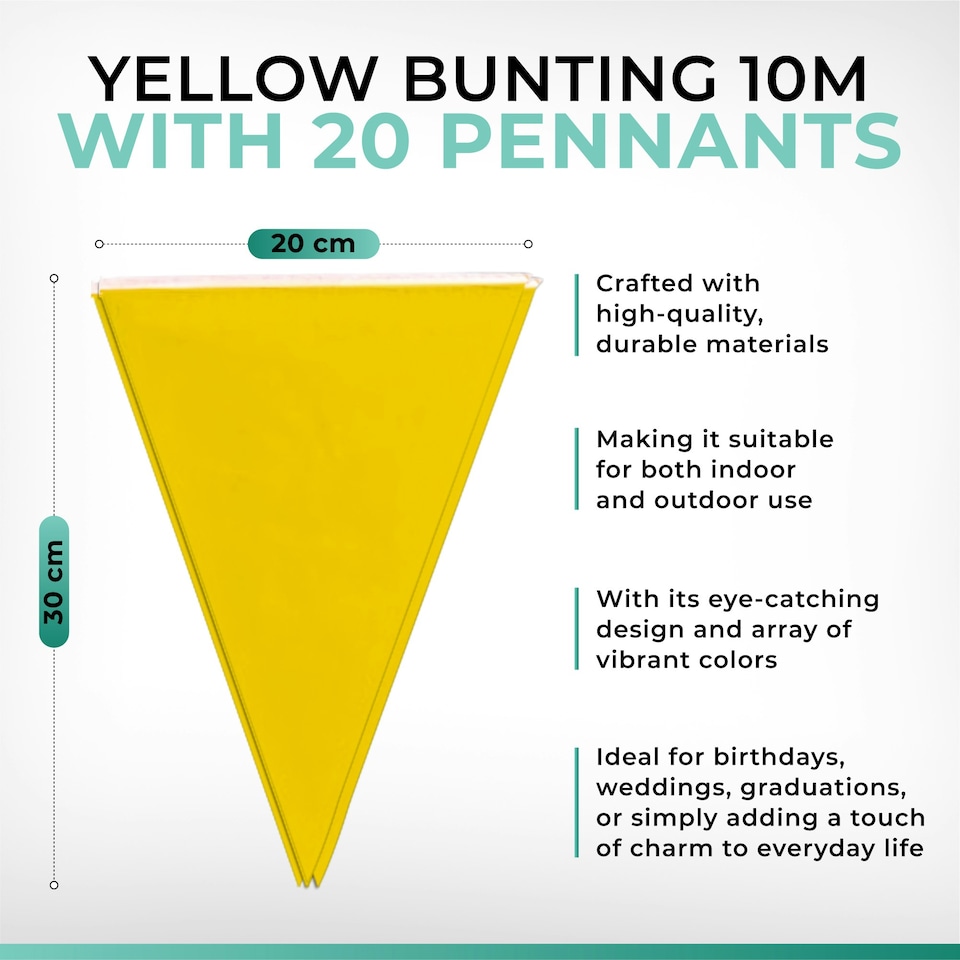 image 1 of Yellow Colour Party Bunting 10m with 20 Pennants