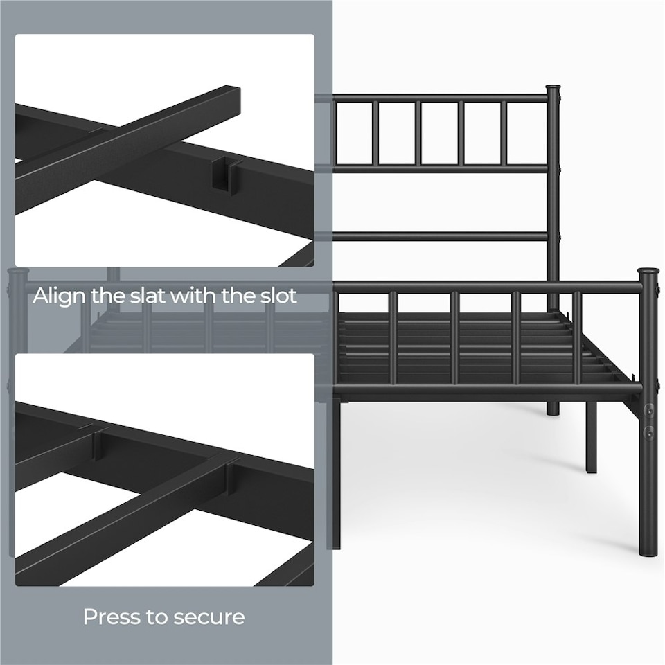 image 1 of Yaheetech 4ft6 Double Metal Bed Frame with Slatted Headboard Black