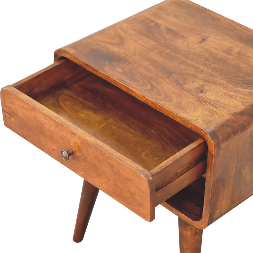 image 1 of Artisan Furniture Solid Wood Curve Open Slot Chestnut Bedside, 1 drawer & 1 Shelf, Brown