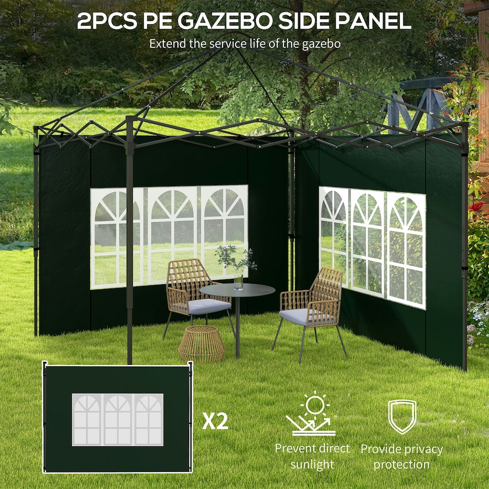 image 1 of Outsunny Gazebo Side Panels for 3x3(m) or 3x6m Gazebo Canopy, 2 Pack, White