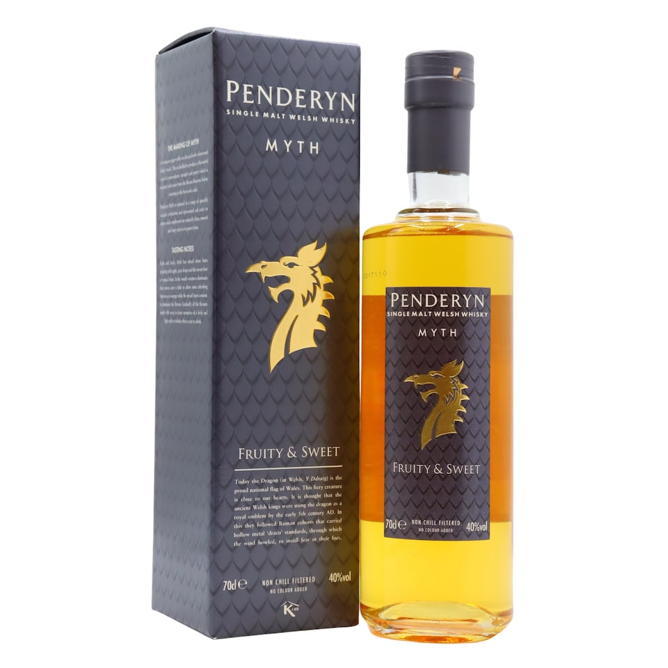 image 1 of Penderyn - Dragon Series - Myth Single Malt Welsh Whisky | Multi | Woody flavours up front and then sweetness spreads. Dark sugars this time though. I’m thinking more in the realms of a sticky toffee pudding, with dark fruits and a little cakey spice. Marsala wine on the close. | 1