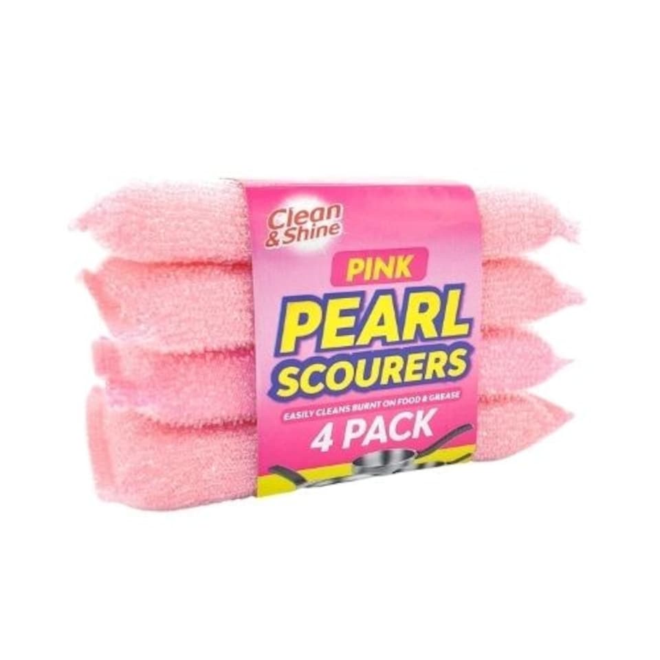 Clean & Shine Pink Pearl Scourers 4 Pack | Pink | Bright
