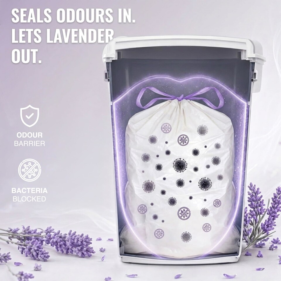 image 1 of Ecobag Lavender Scented Kitchen Drawstring Bin Liners Extra Strong Odour Control