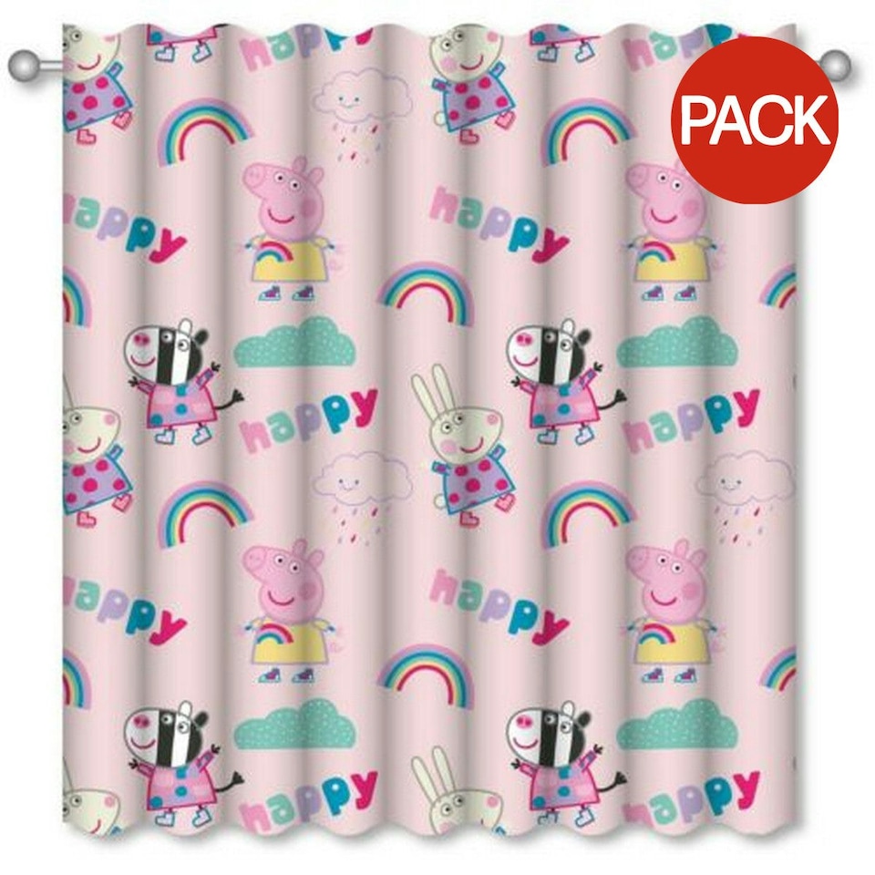 image 1 of Peppa Pig Storm Pencil Pleat Curtains (Pack of 2) - Pink - 137cm x 168cm | Pink