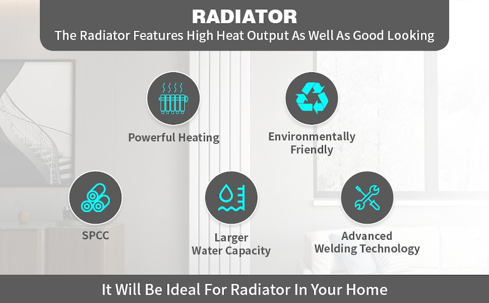 image 1 of Radiator Single Panel 600x408mm Flat Panel Vertical Column Radiator | Black | 1