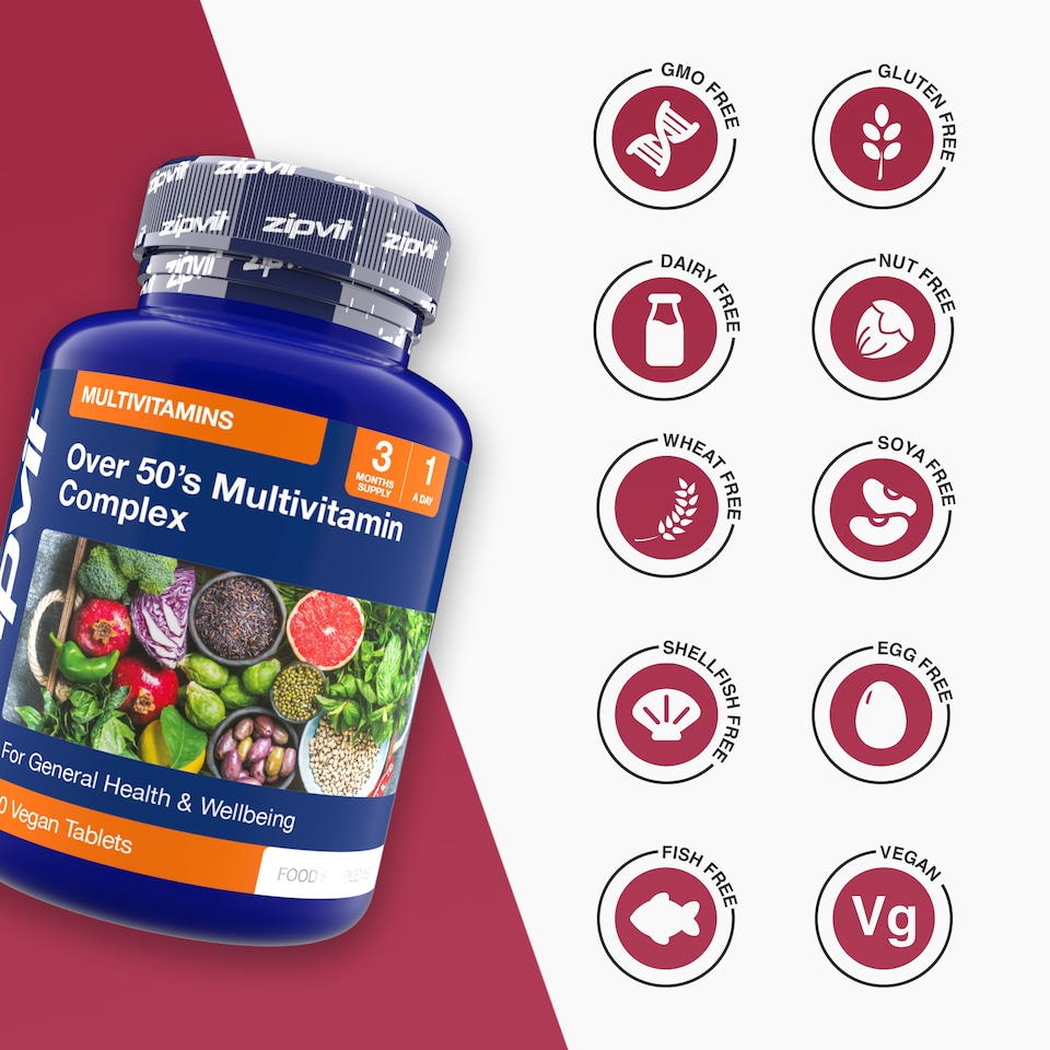 image 1 of Zipvit Over 50s Multivitamin, Immune, Bone & Energy Support, 90 Vegan Tablets, 3-Month Supply