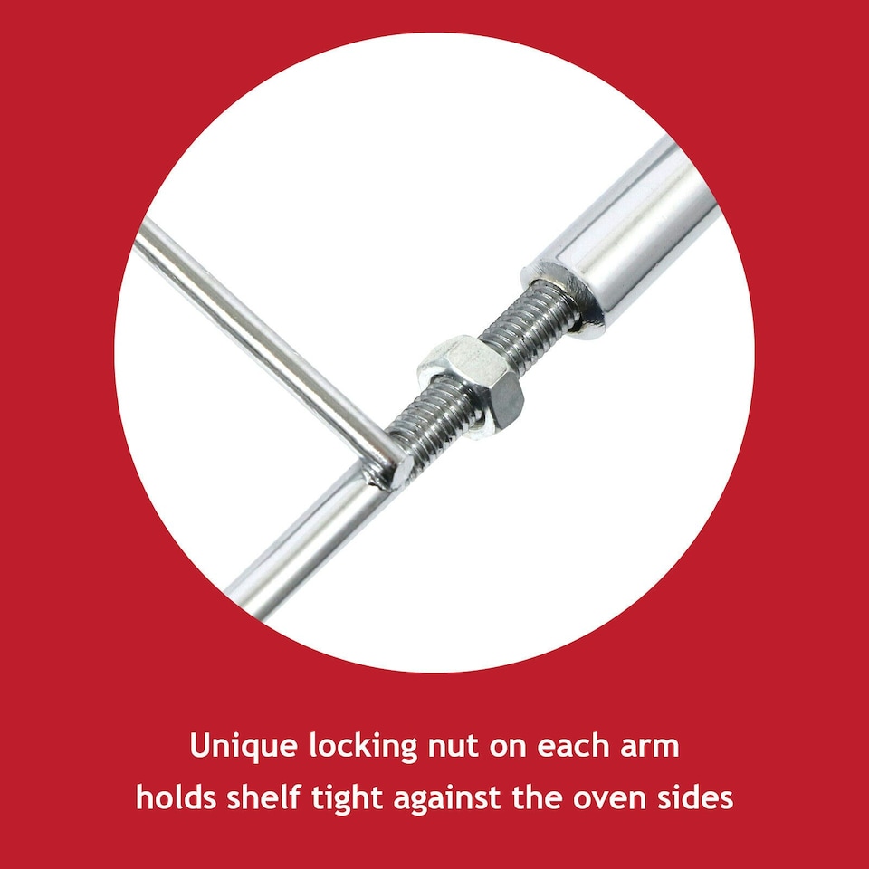 image 1 of SPARES2GO Universal Adjustable Extendable Oven Cooker Grill Shelf With Locking Nut Design (360mm - 590mm)