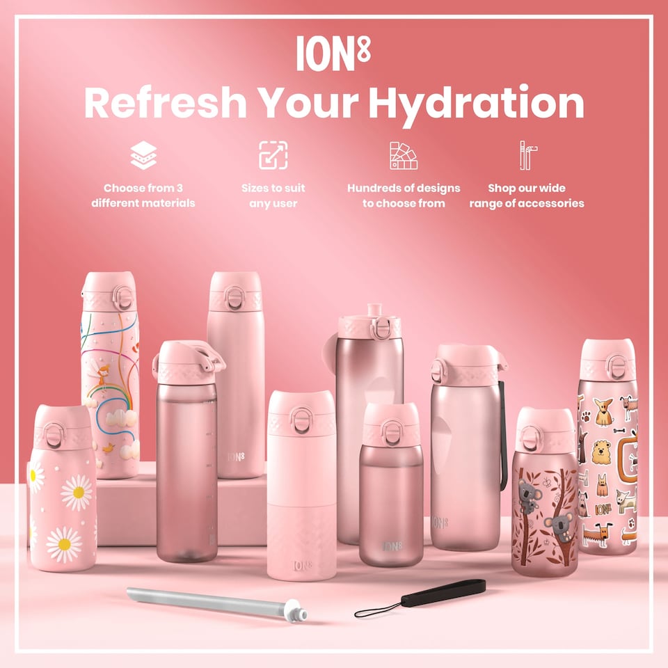 image 1 of Leak Proof Kids Water Bottle, Stainless Steel, 400ml (13oz) | Pink | Daisies | One Size