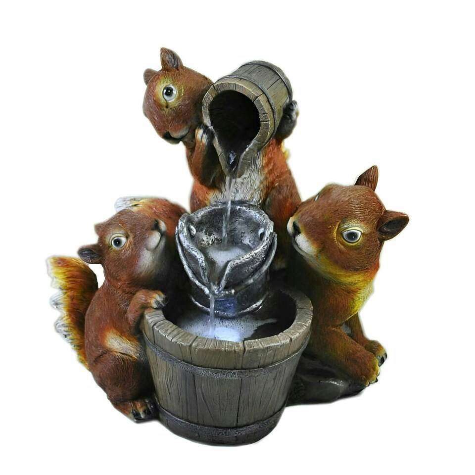 image 1 of Primrose Solar Squirrels Pouring Bowls Water Feature with Lights 39cm