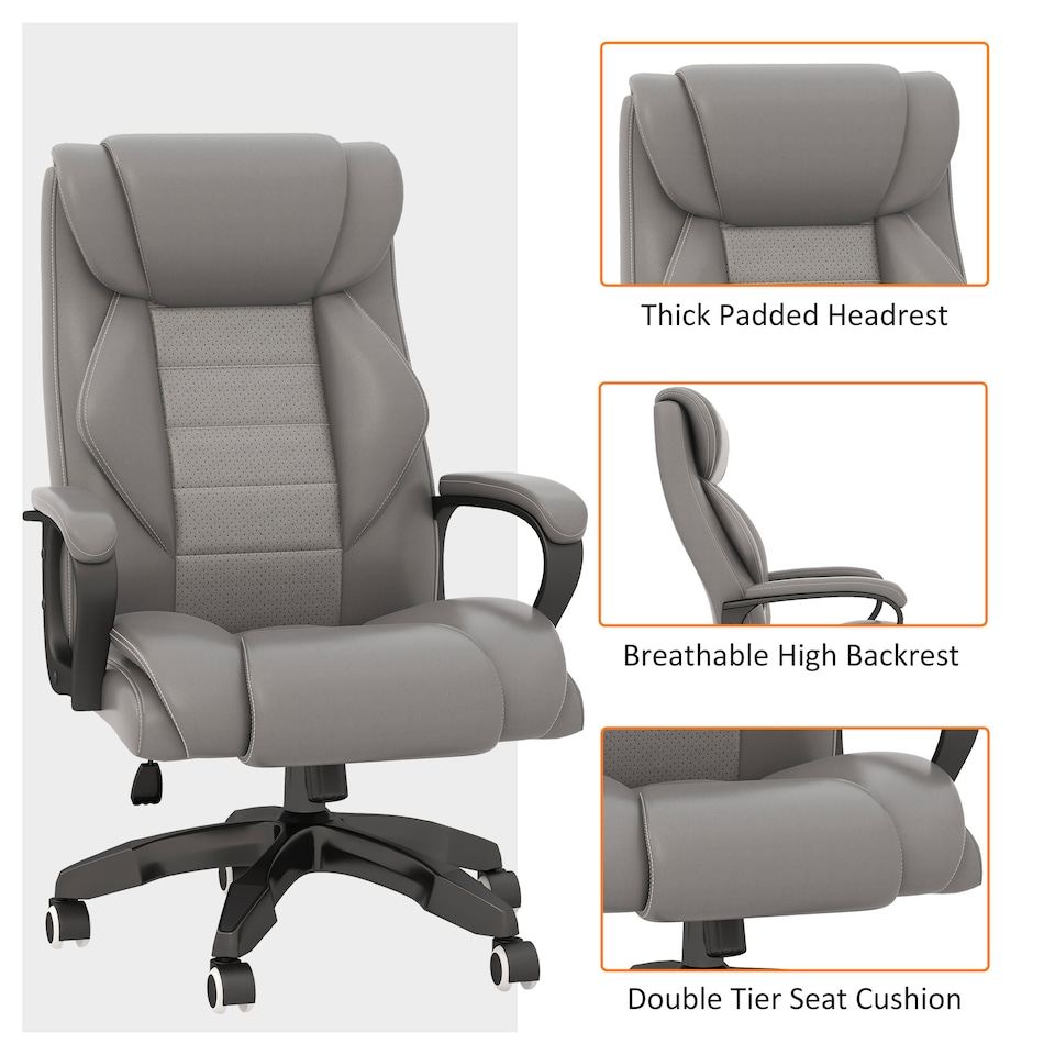 image 1 of Vinsetto Office Chair with 6-Point Maaage, PU Desk Chair with Padded Seat and Armrest, Computer Chair with Tilt Function for Home, Grey