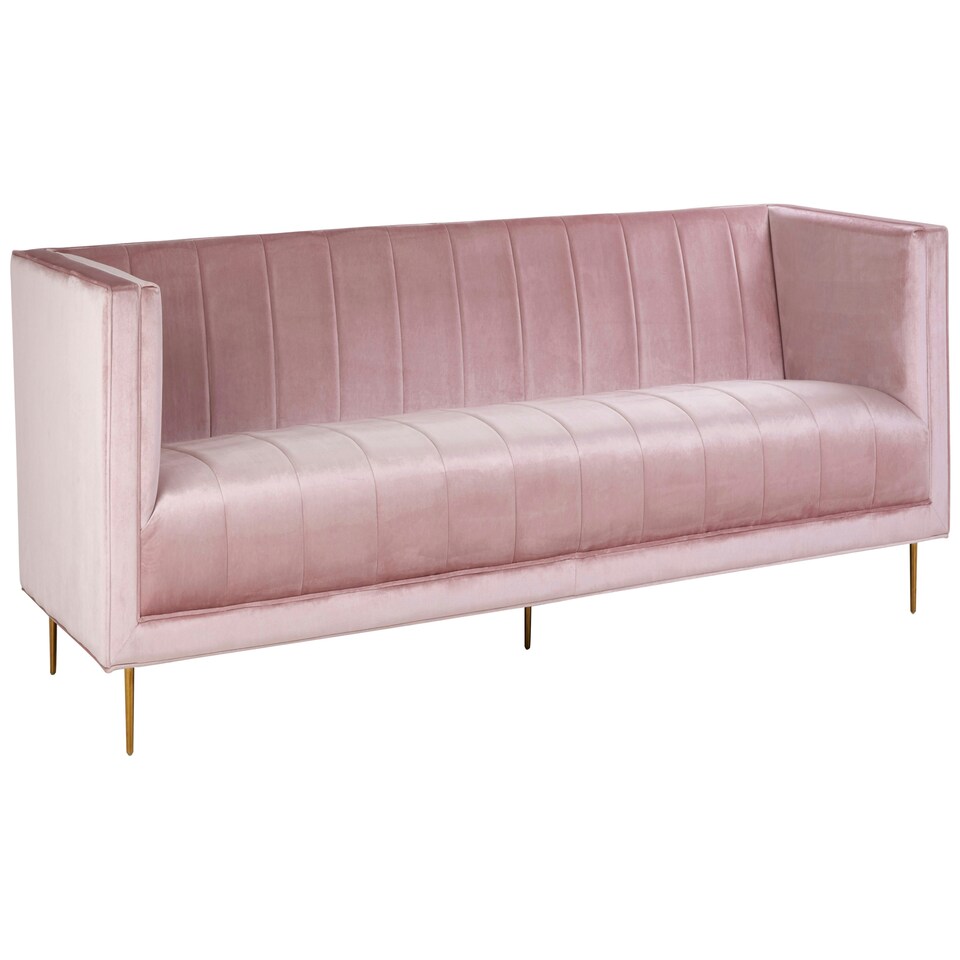 image 1 of Interiors by Premier 3 Seat Pink Sofa, Plush Pink Velvet Upholstered Settee Sofa, Classic Style Sofa Couch For Outdoor Patio Pink