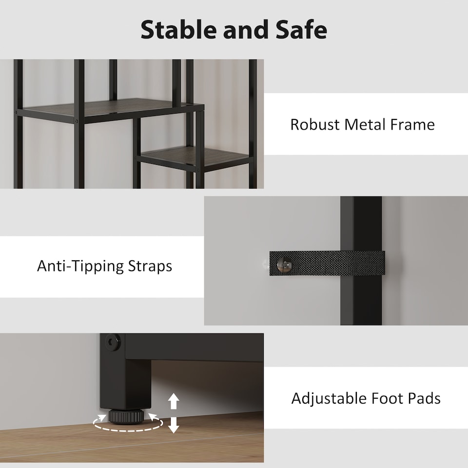 image 1 of HOMCOM 7-Tier Bookshelf, Geometric Bookcase, Industrial Floor Standing Book Shelf, Open Display Shelving Unit for Living Room, Home Office and Bedroom, Grey and Black | Black | Grey and Black