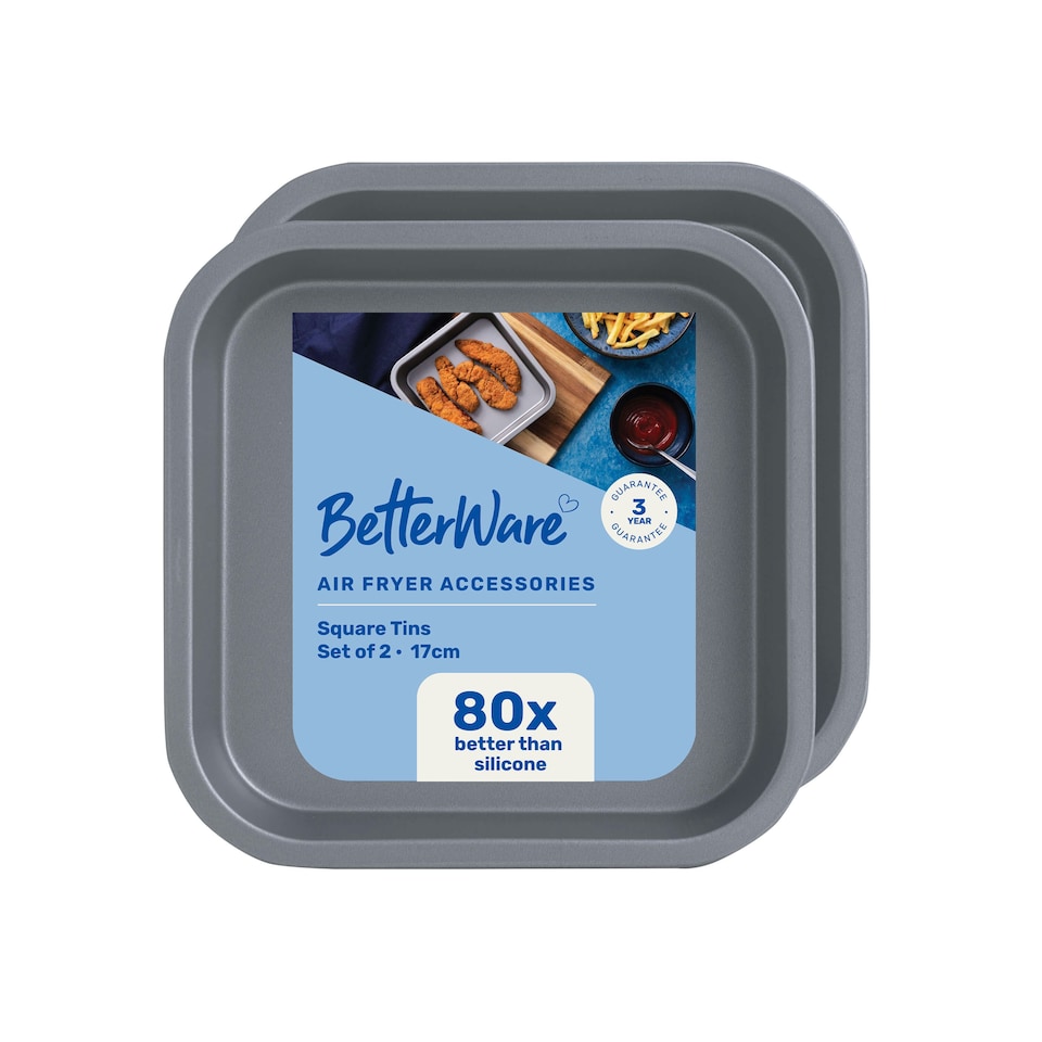image 1 of BetterWare Air Fryer Accessories Set of 2 x 15cm Square Tins