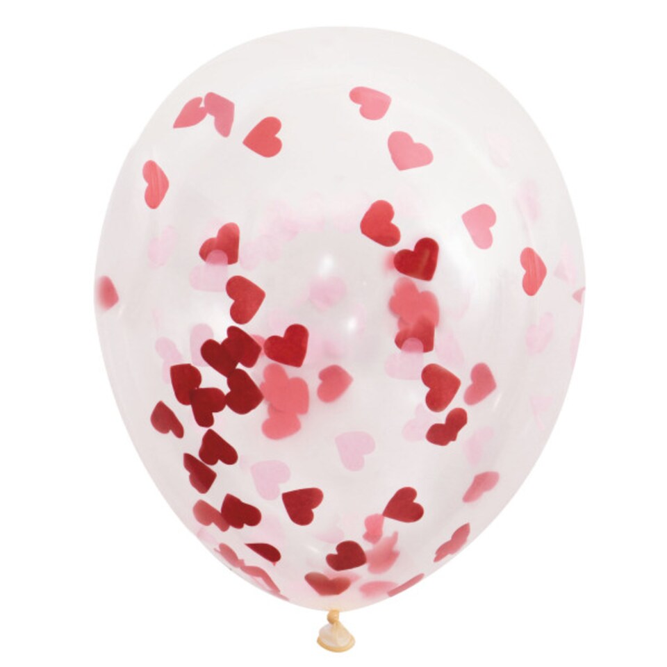 image 1 of Clear Biodegradable Latex Balloons With Red Heart Shaped Tissue Confetti 40cm / 16 in - Pack of 5
