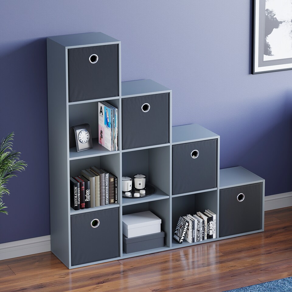 Vida Designs Durham 10 Cube Storage Unit, Grey & Set of 5 Black Cube ...