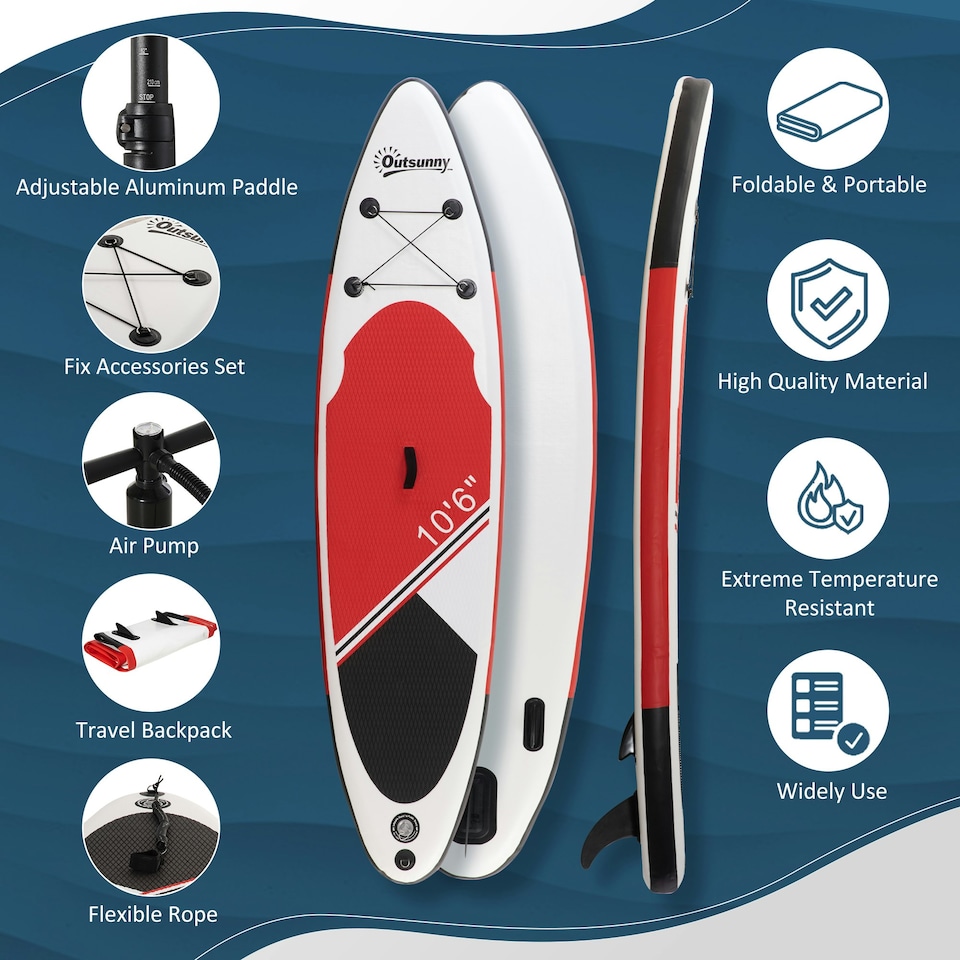 image 1 of Outsunny 10Ft Inflatable Stand Up Board Non-Slip Deck Board w/ Paddle Carry Bag White