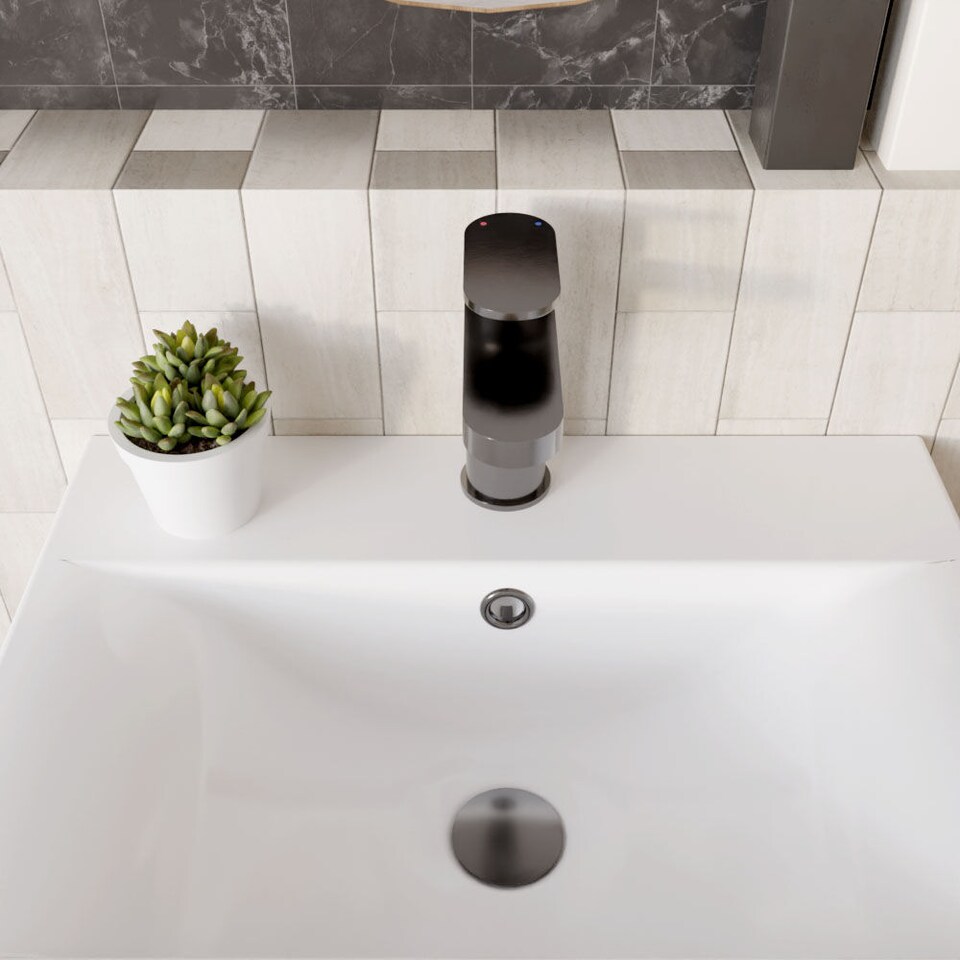 image 1 of Current Round Mono Basin Mixer Tap, Push Button Waste - Brushed Pewter | Silver | Brushed Pewter | 1