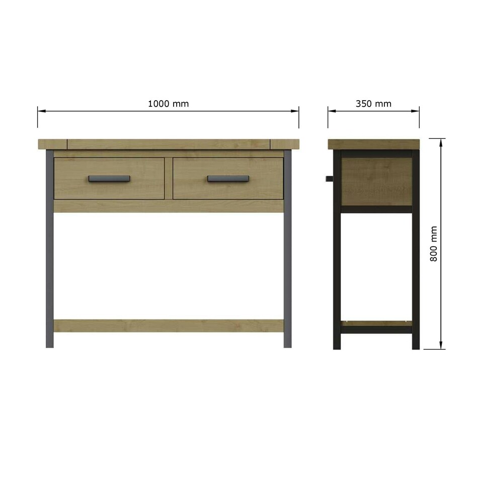 image 1 of Lowry 2 Drawer Console Table Driftwood Lacquered Solid Reclaimed Pine Brown