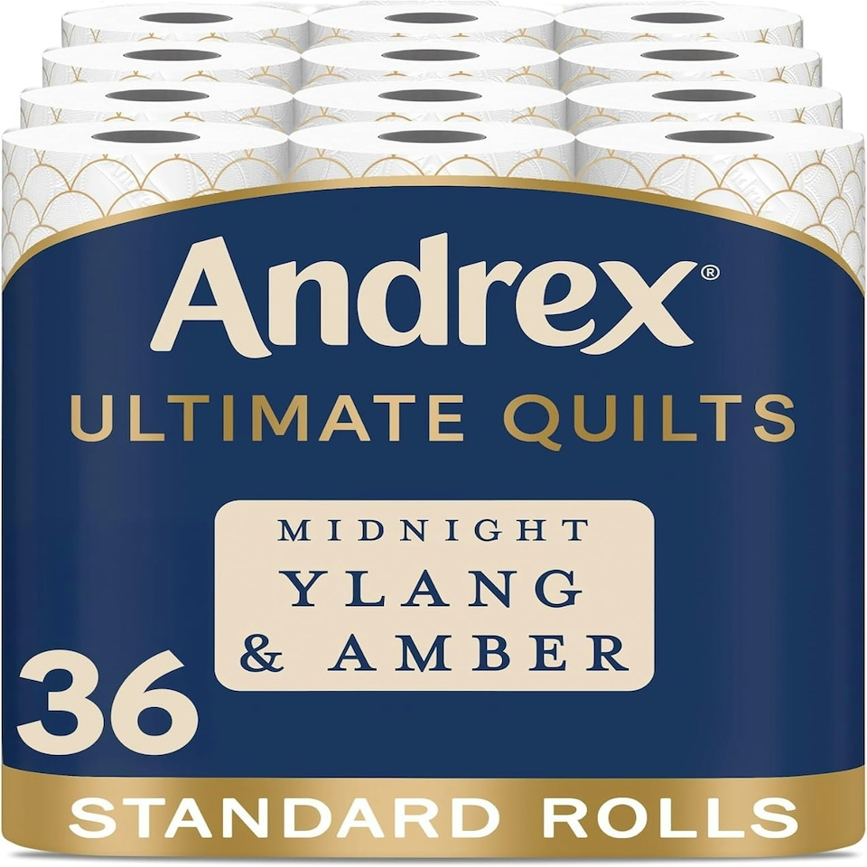 Andrex Ultimate Quilts Toilet Tissue 36 Rolls with Midnight Ylang & Amber Fragrance, Air Pocket Technology for Soft, Thick Sheets - 36 Quilted Toilet Rolls