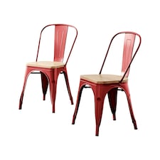 Furniturebox 2x Colton 'Tolix' Style Red Metal Dining Chairs Wood Seat