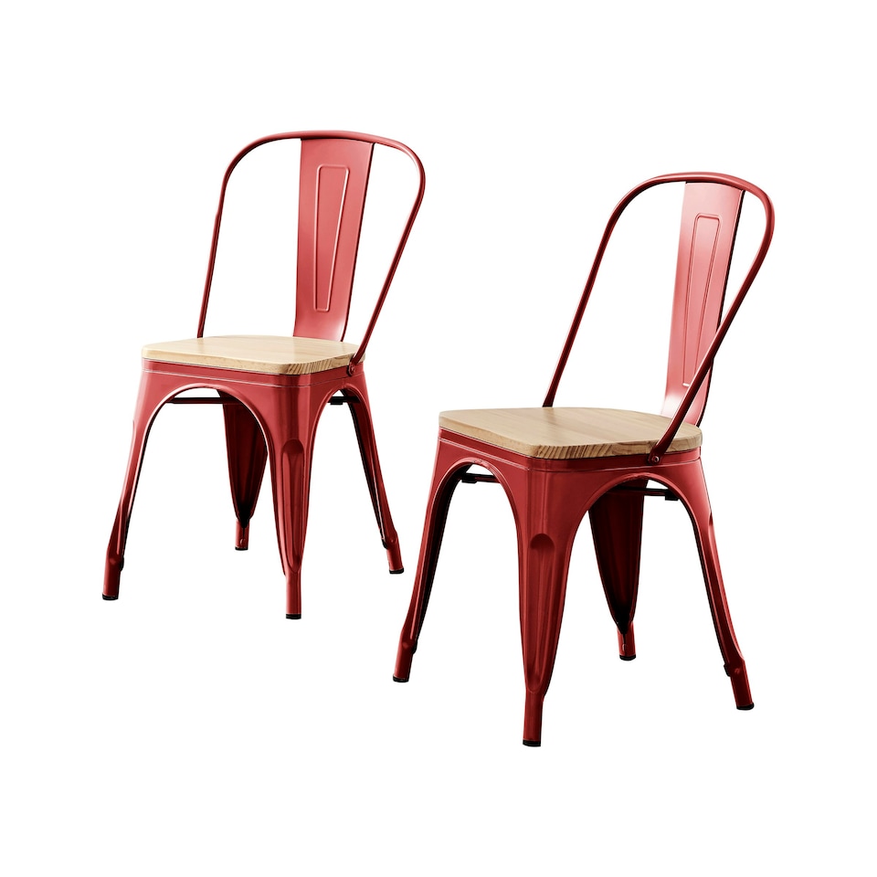 image 1 of Furniturebox 2x Colton 'Tolix' Style Red Metal Dining Chairs Wood Seat