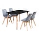image 1 of 5PCs Dining Set - a Black Halo Dining Table & Set of 4 Lorenzo Tulip Chairs with Padded Seat | Grey