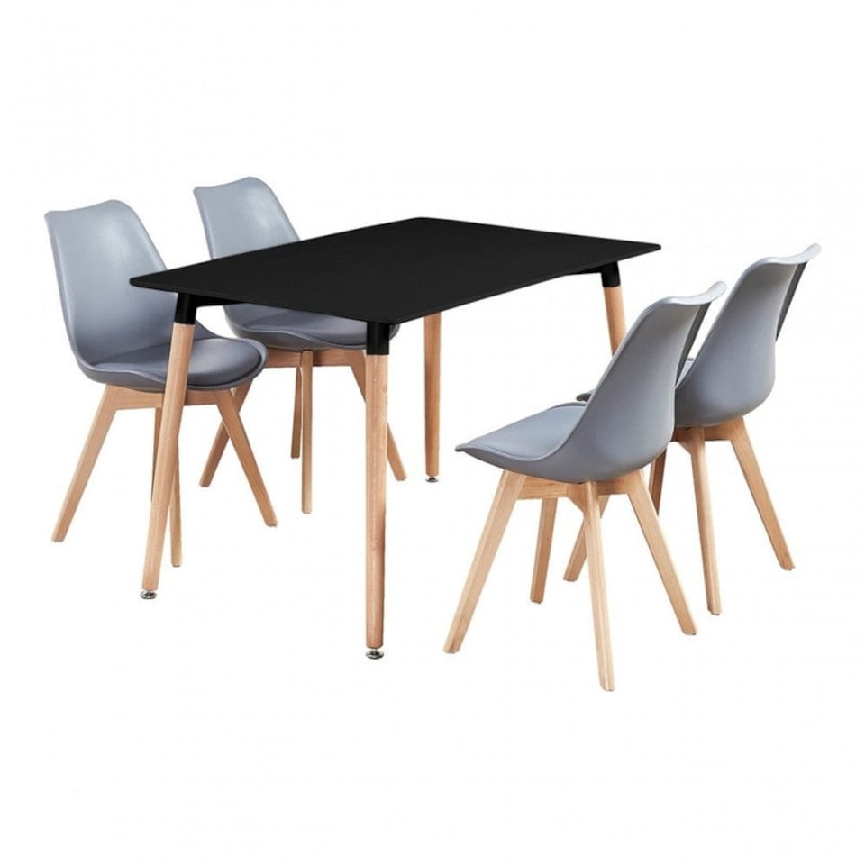 image 1 of 5PCs Dining Set - a Black Halo Dining Table & Set of 4 Lorenzo Tulip Chairs with Padded Seat | Grey