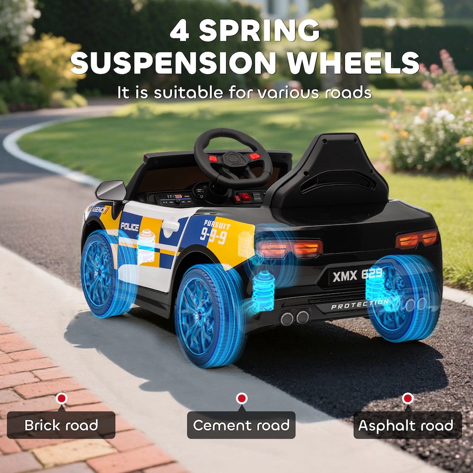 image 1 of AIYAPLAY Kids Electric Car, 12V Battery Powered Police Ride on Car with Remote Control, Music, Horn, Siren, Flashing Lights, Children Electric Vehicle for 3-5 Years
