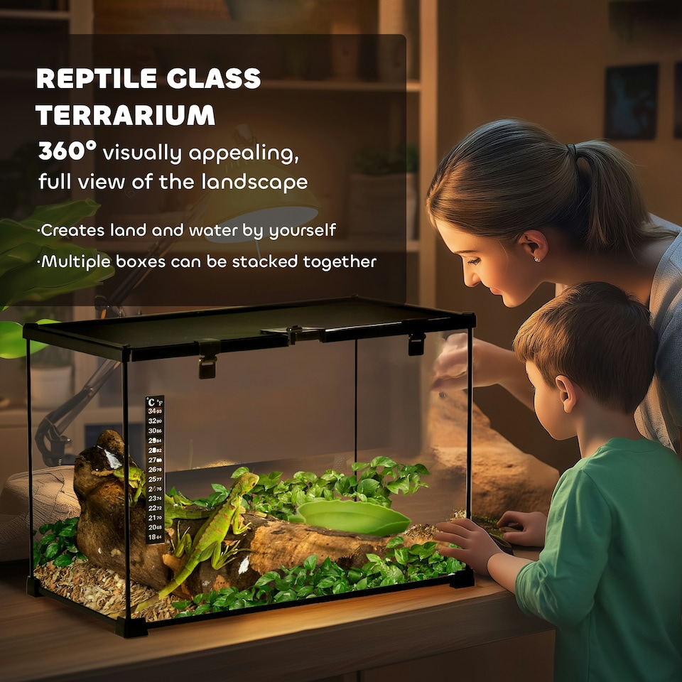 image 1 of PawHut Glass Reptile Terrarium Habitats for Lizards, Frogs, Snake 50 x 30 x 35cm