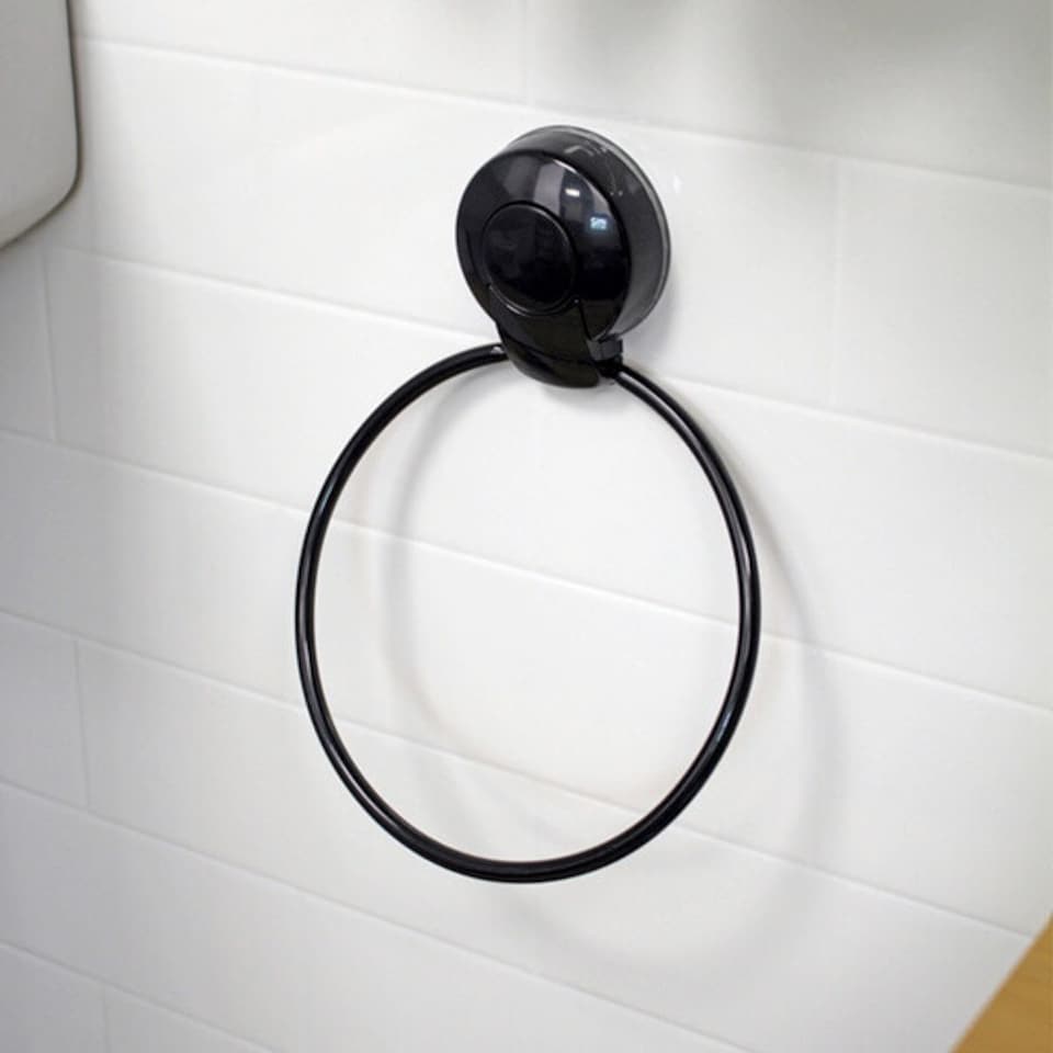 image 1 of Showerdrape Suctionloc Black Steel Suction Wall Mounted Towel Ring