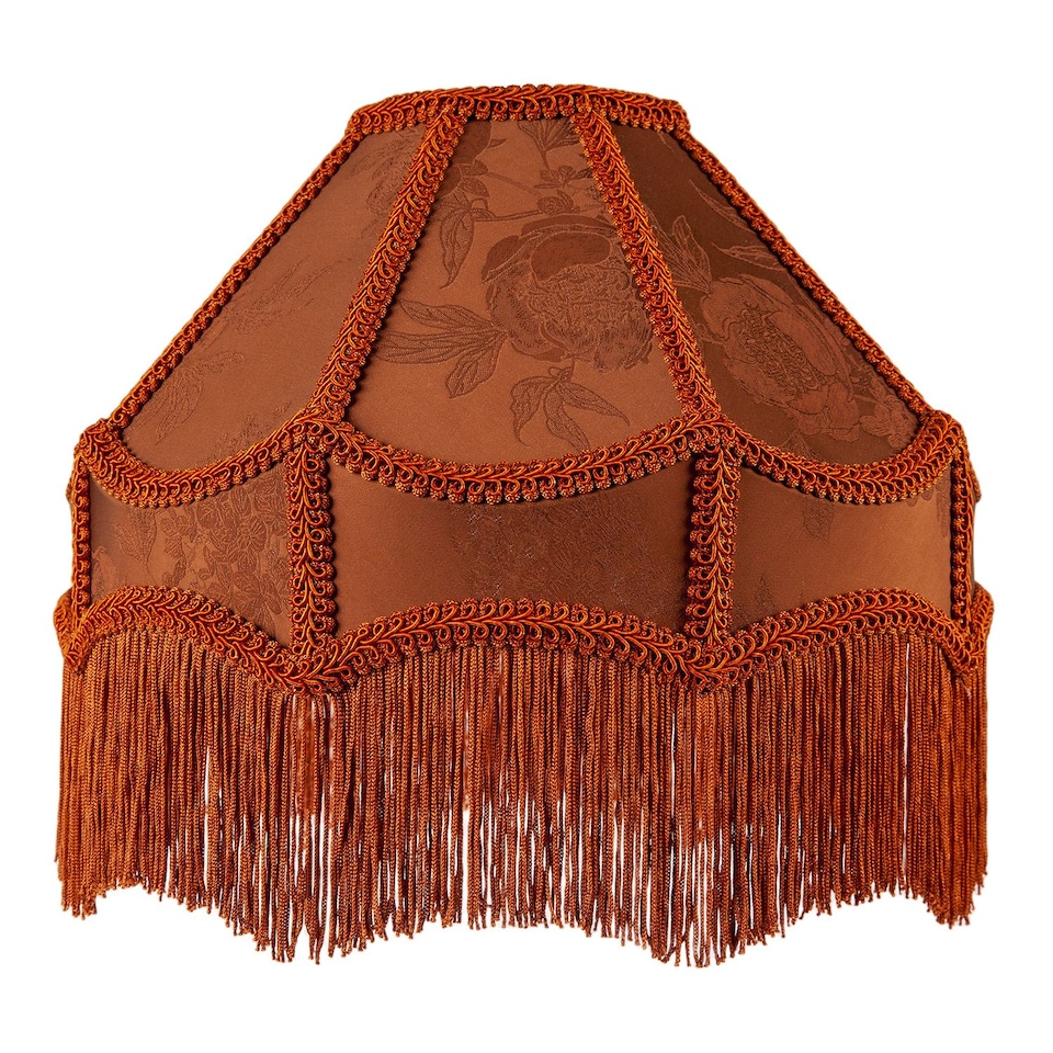 image 1 of Brown Faux Silk Victorian Lampshade with Floral Decor and Long Tassels