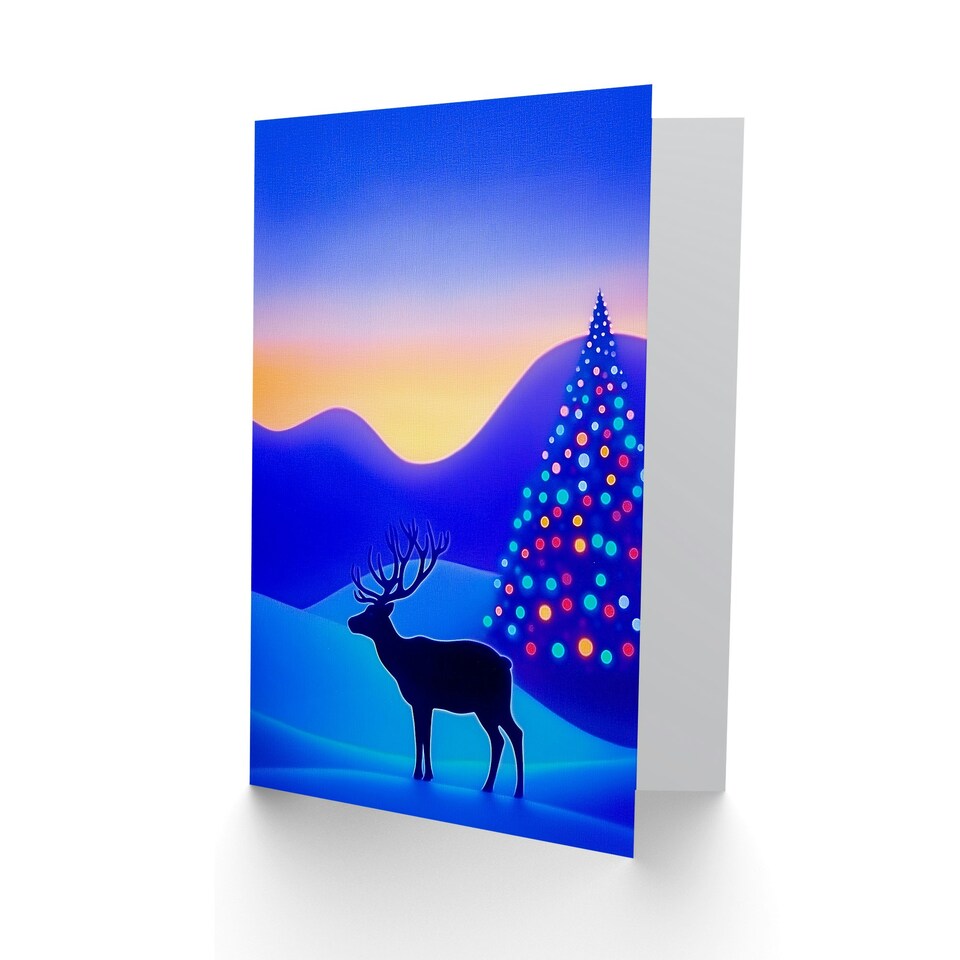 image 1 of Greeting Card Colourful Lights Tree Reindeer Winter Wonderland Blank For Him Or Her Art Xmas Christmas Card