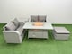image 1 of Fimous 5 Seater Outdoor Love Sofa Set Rattan Garden Furniture Set with Firepit Dining Table Big Footstool Side Table Light Grey